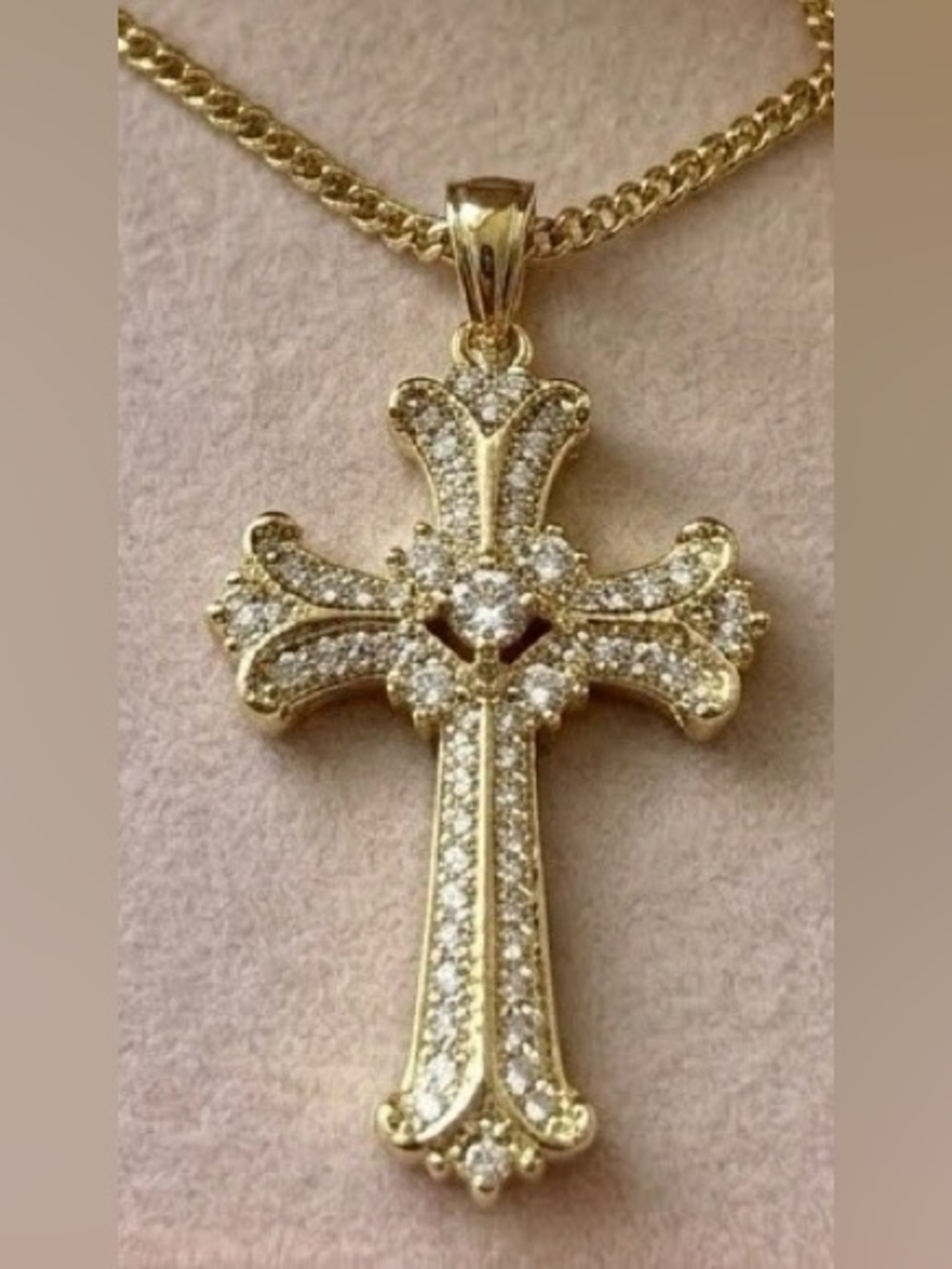 Adina Eden Gold CZ Cross Pendant & 18 Inch Gold Plated Chain